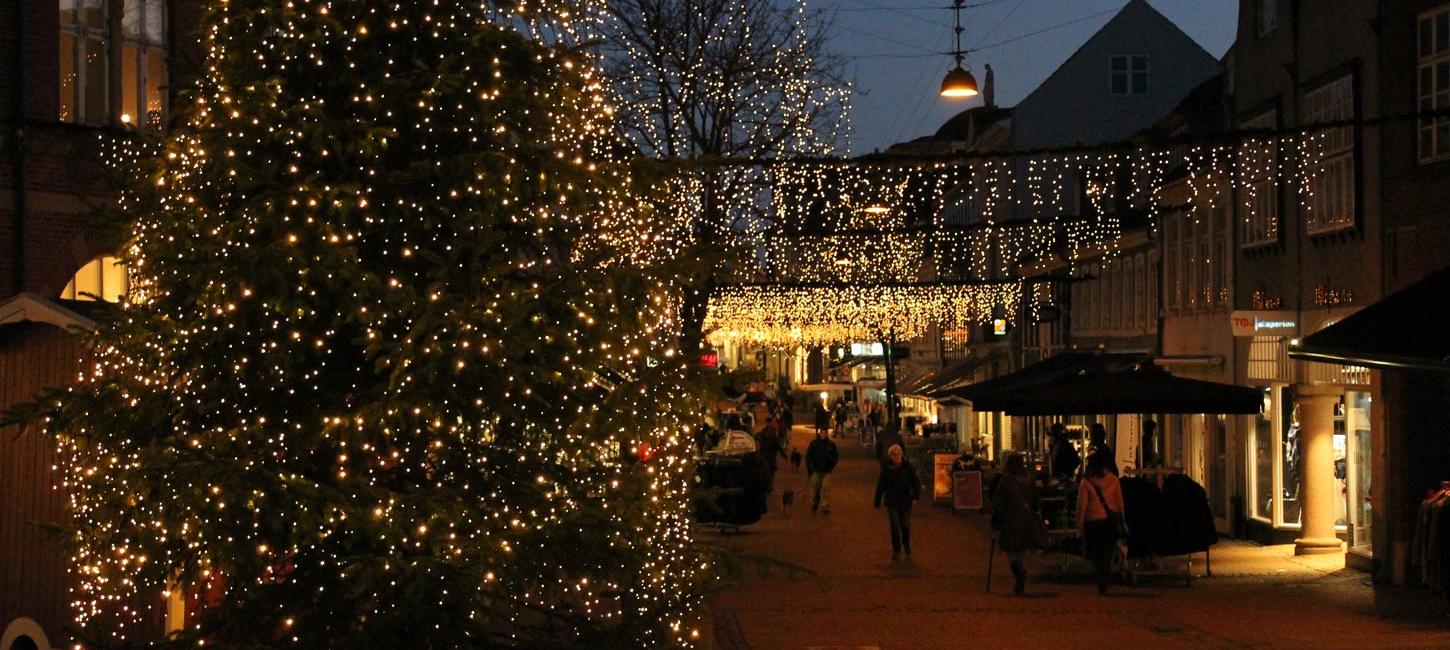 Julebelysning i gågaden i Haderslev