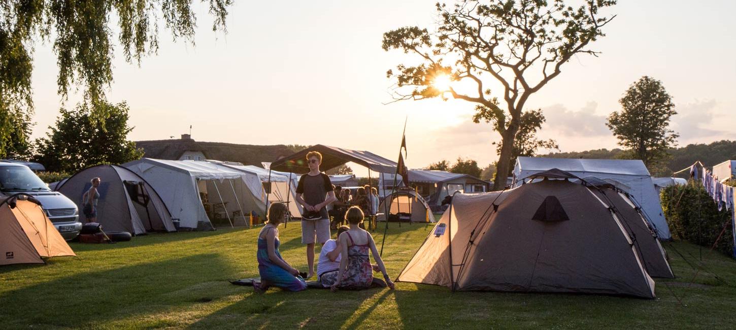 Campinghygge i solskin på Gammelbro Camping